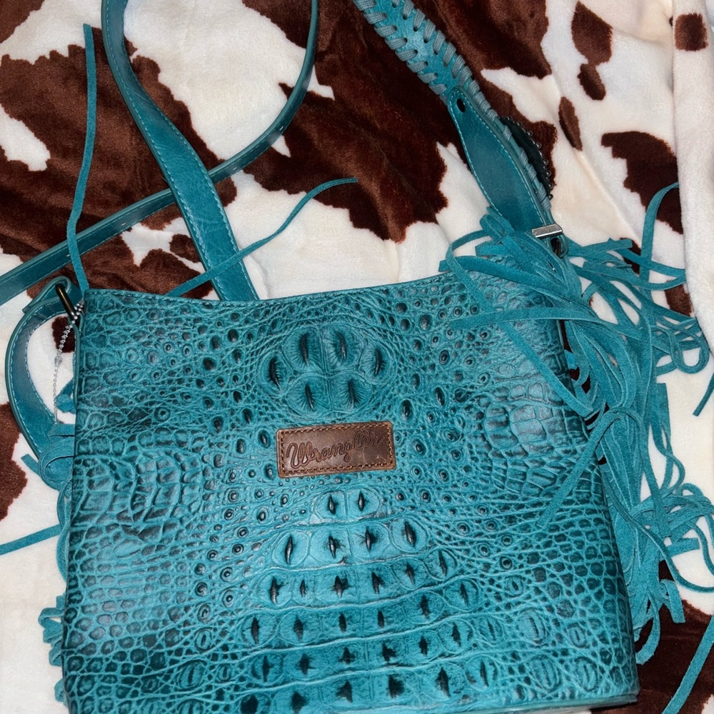 Turquoise Leather Fringe Bag